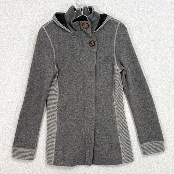 prAna Kari Sweater Jacket Wool Blend Womens S Striped Hooded Cozycore Everyday - Picture 1 of 16